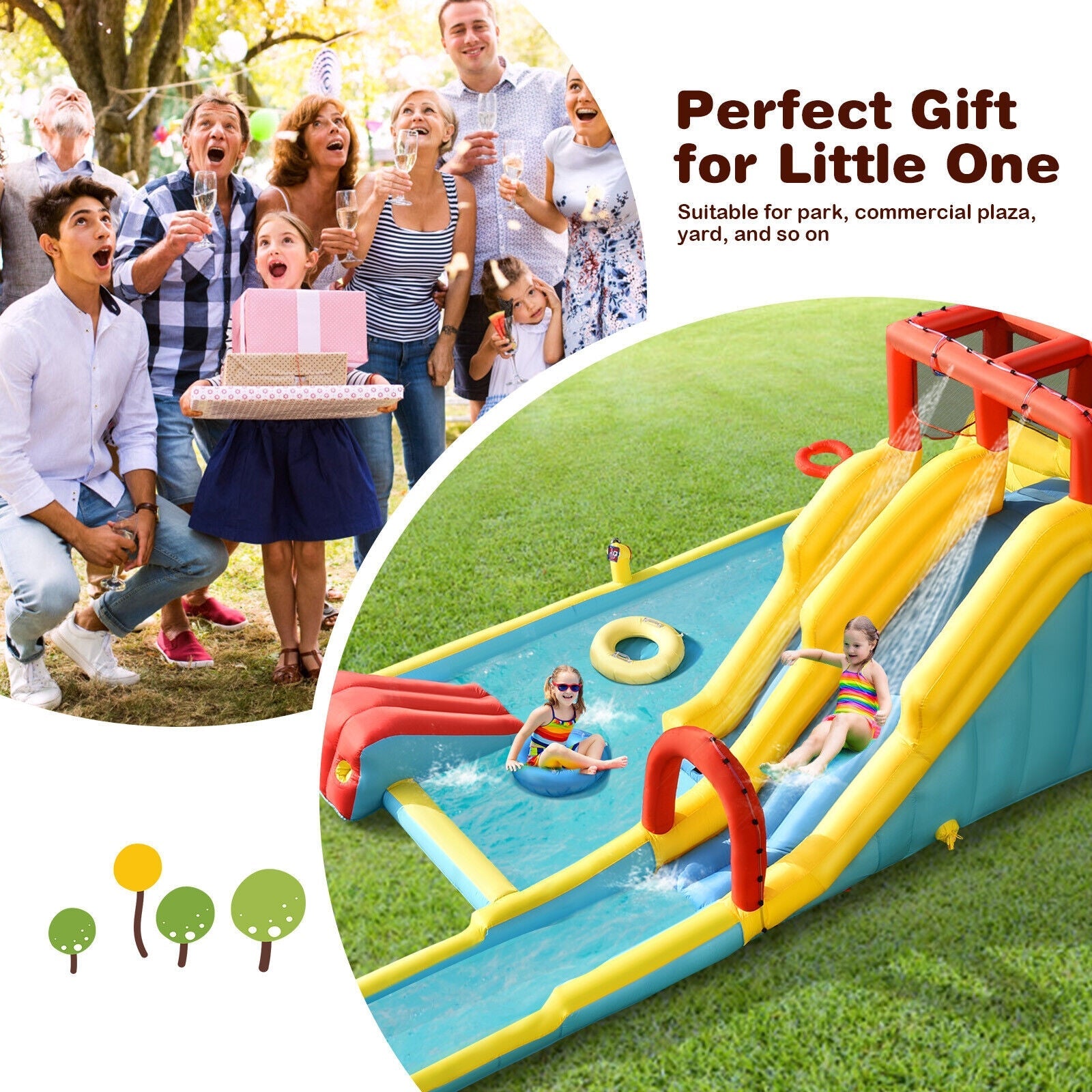 Costway Inflatable Dual Slide Water Park Climbing Bouncer w/ 735W Air Blower 25048361 New