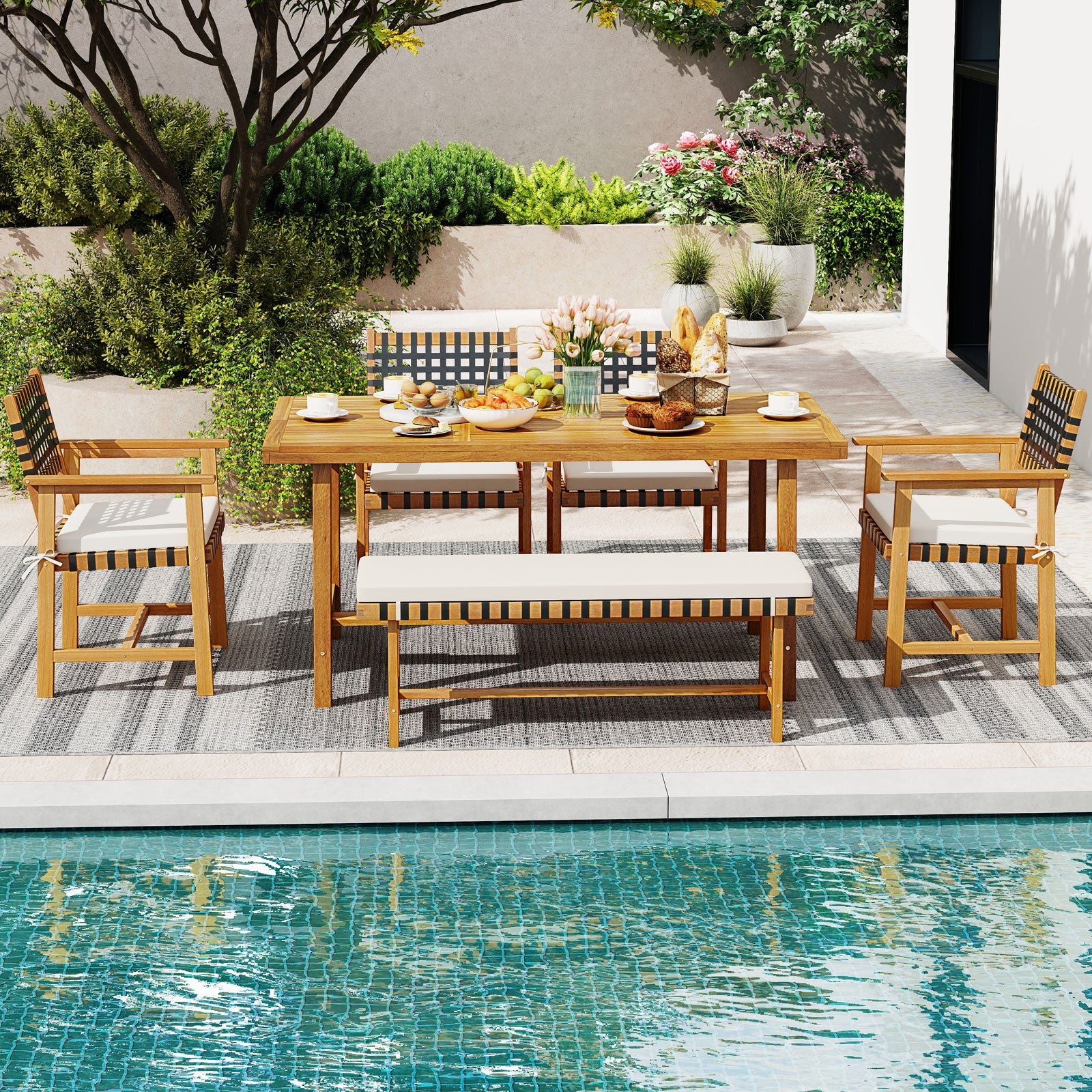 Costway 6-Piece Patio Dining Set for 5-6 People Farmhouse 99228616 New