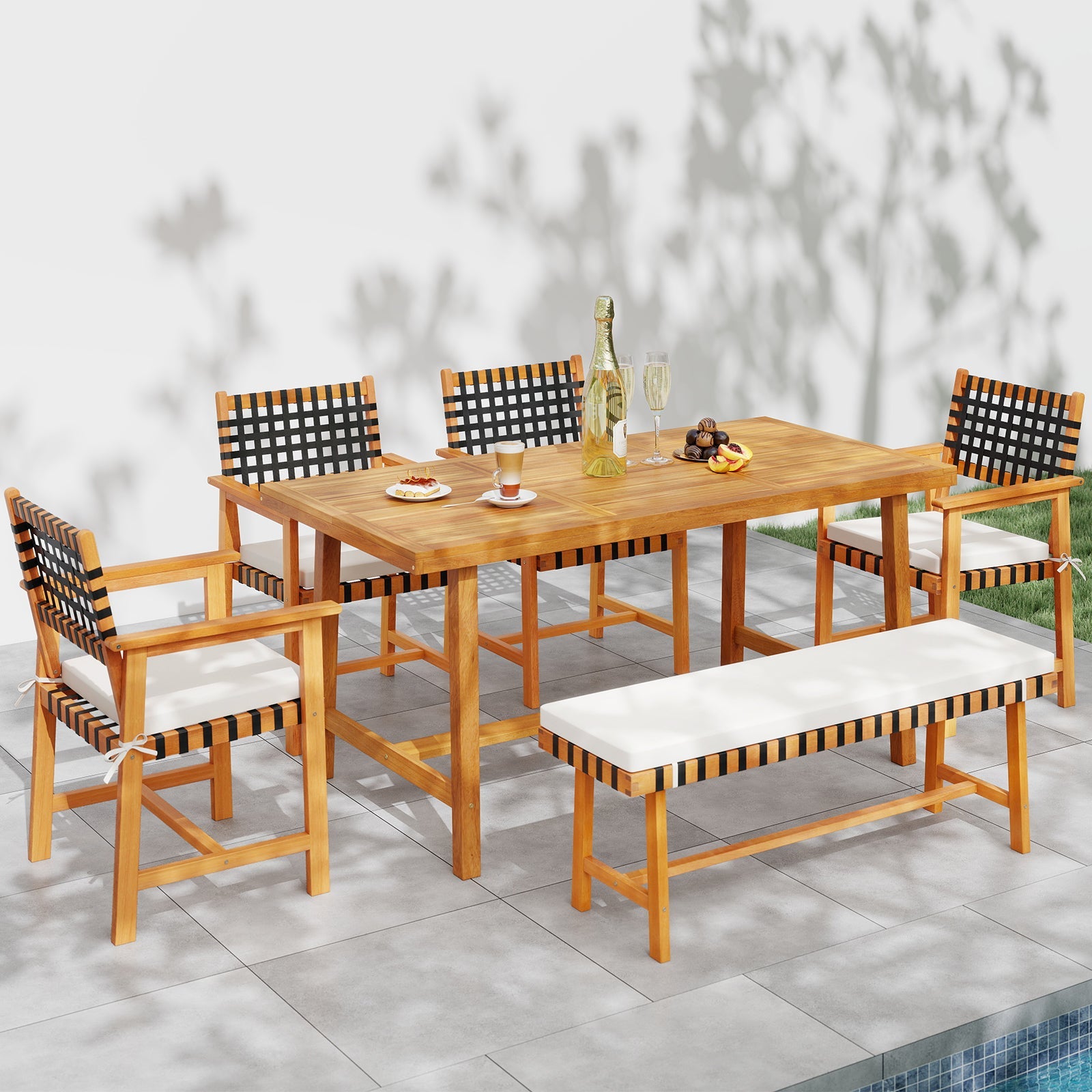 Costway 6-Piece Patio Dining Set for 5-6 People Farmhouse 99228616 New