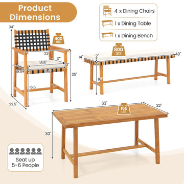 Costway 6-Piece Patio Dining Set for 5-6 People Farmhouse 99228616 New