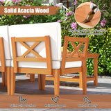 Costway 6-Piece Acacia Wood Patio Furniture Set with Cushions & 2-Tier Coffee Table White 47296351 New