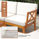 Costway 6-Piece Acacia Wood Patio Furniture Set with Cushions & 2-Tier Coffee Table White 47296351 New
