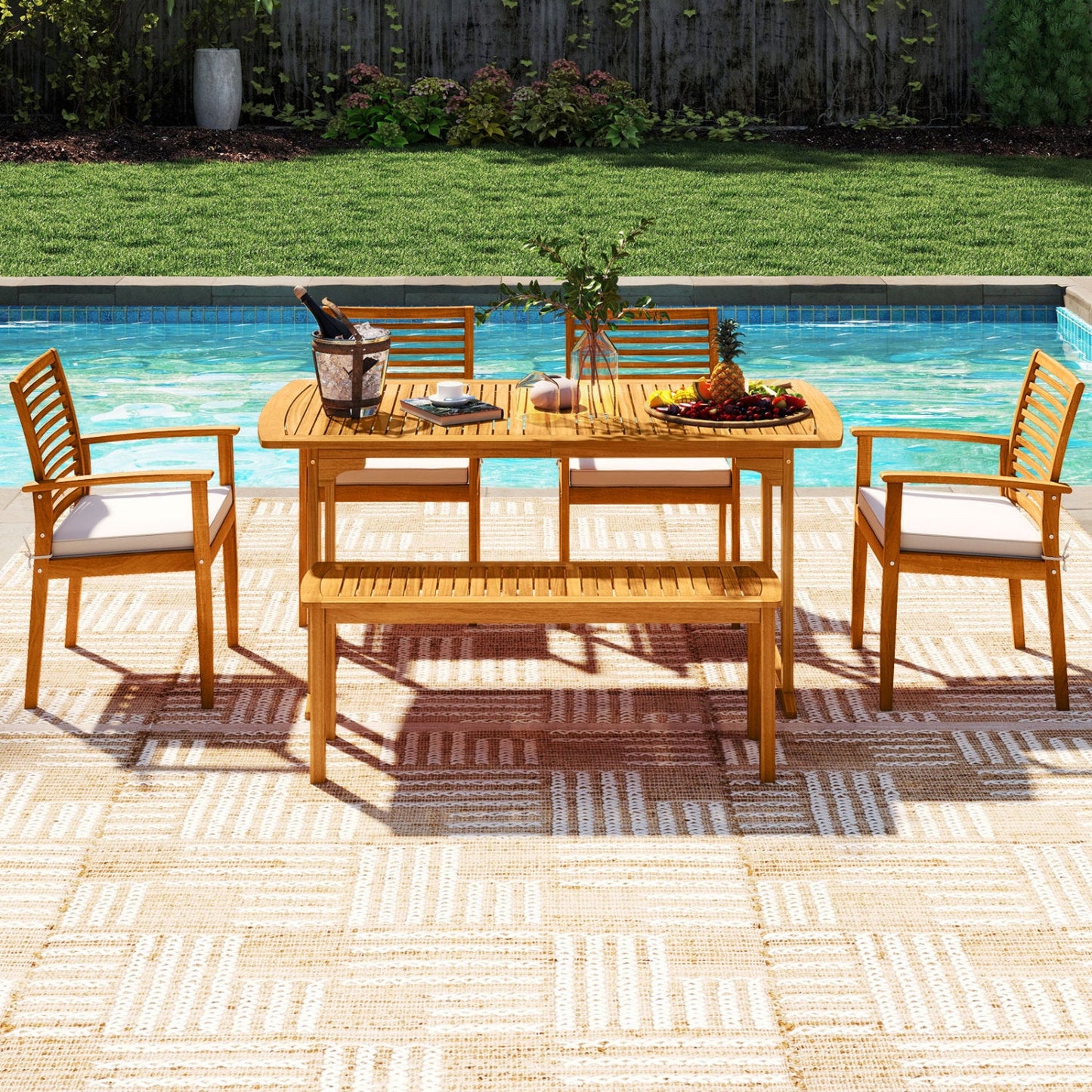 Costway 6-Piece Outdoor Acacia Wood Dining Set w/ Umbrella Hole 44828249 New