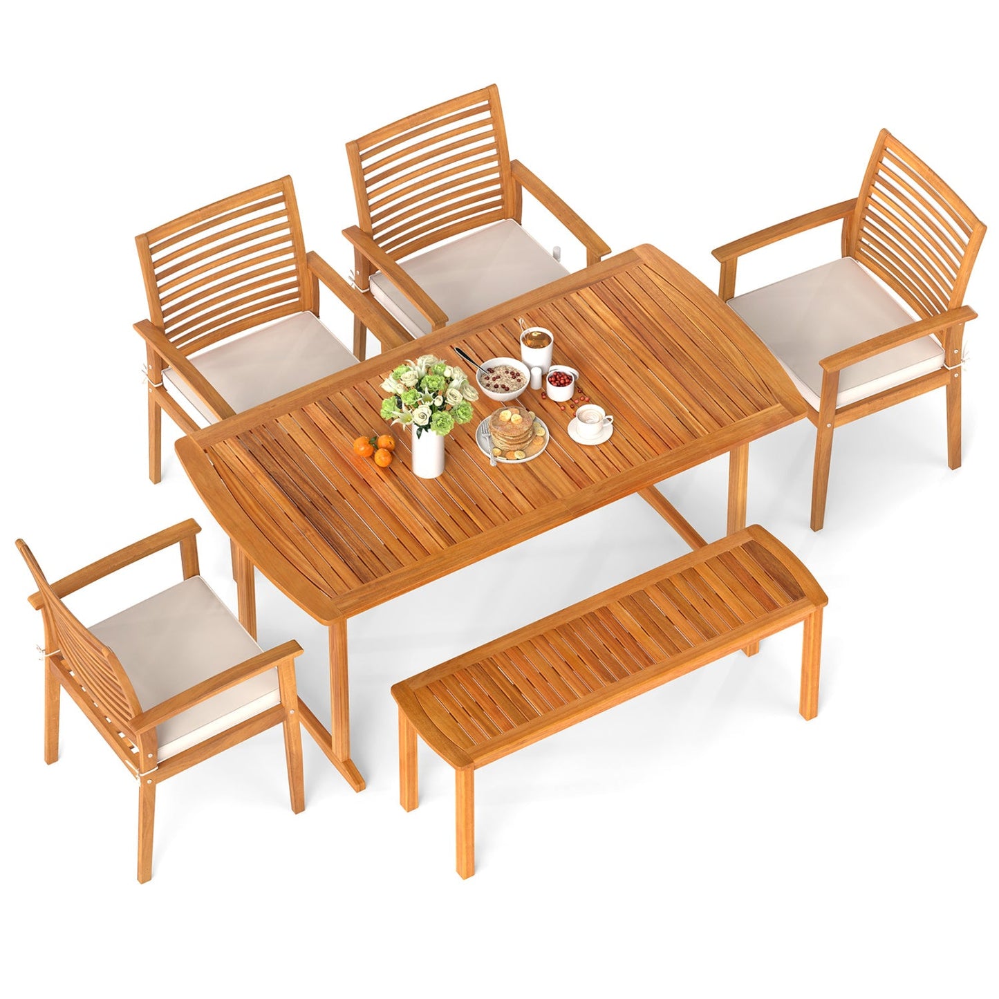 Costway 6-Piece Outdoor Acacia Wood Dining Set w/ Umbrella Hole 44828249 New