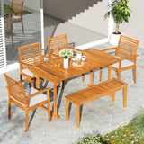 Costway 6-Piece Outdoor Acacia Wood Dining Set w/ Umbrella Hole 44828249 New