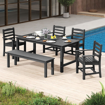 Costway 6-Pc Outdoor Patio Dining Bench Set HDPE Weather Resistant 34113101 New