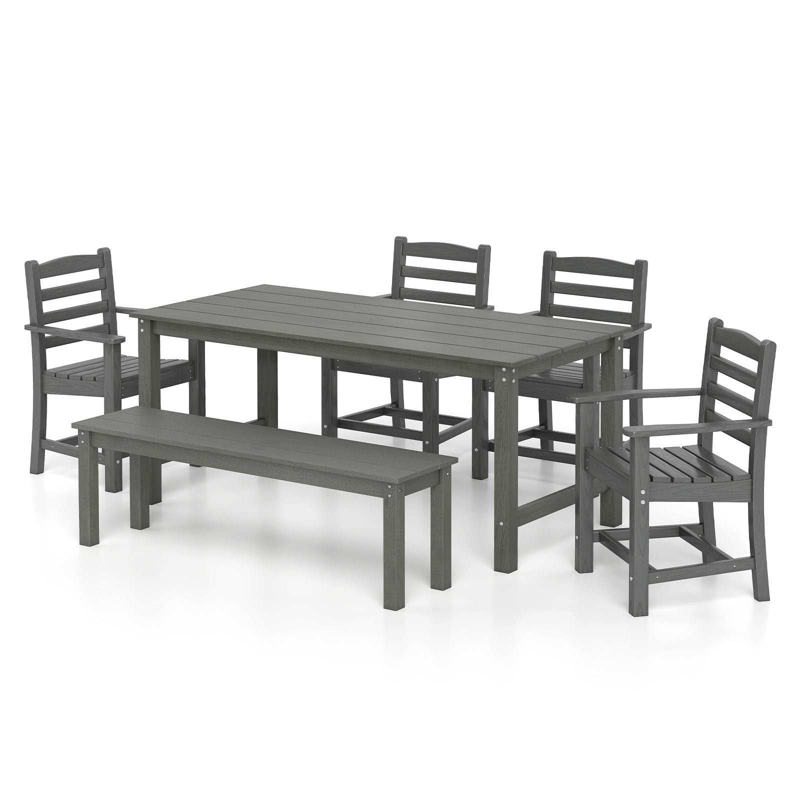 Costway 6-Pc Outdoor Patio Dining Bench Set HDPE Weather Resistant 34113101 New