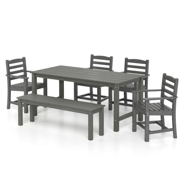 Costway 6-Pc Outdoor Patio Dining Bench Set HDPE Weather Resistant 34113101 New