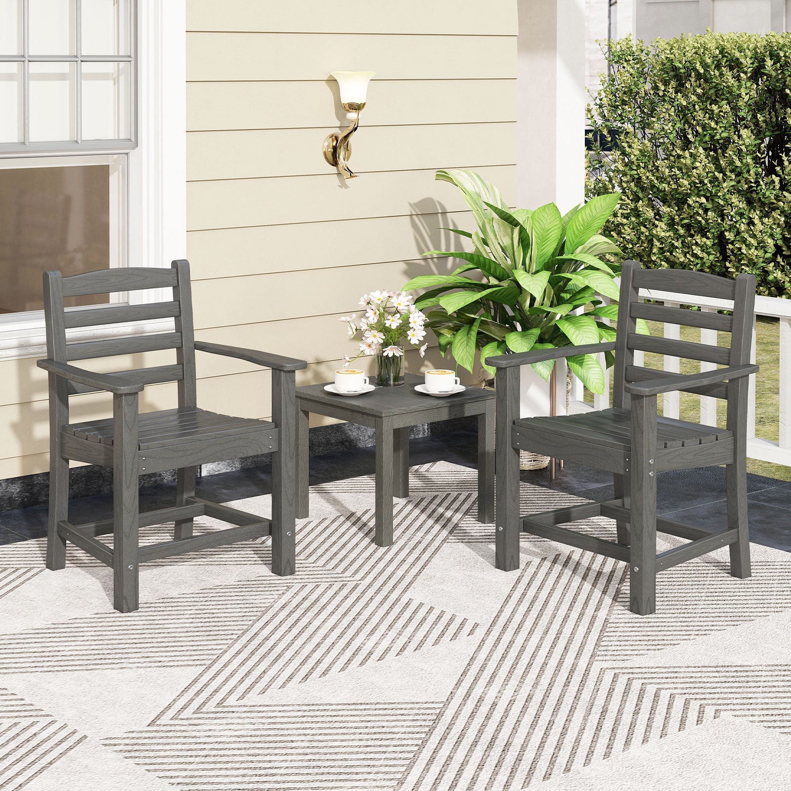 Costway 6-Pc Outdoor Patio Dining Bench Set HDPE Weather Resistant 34113101 New