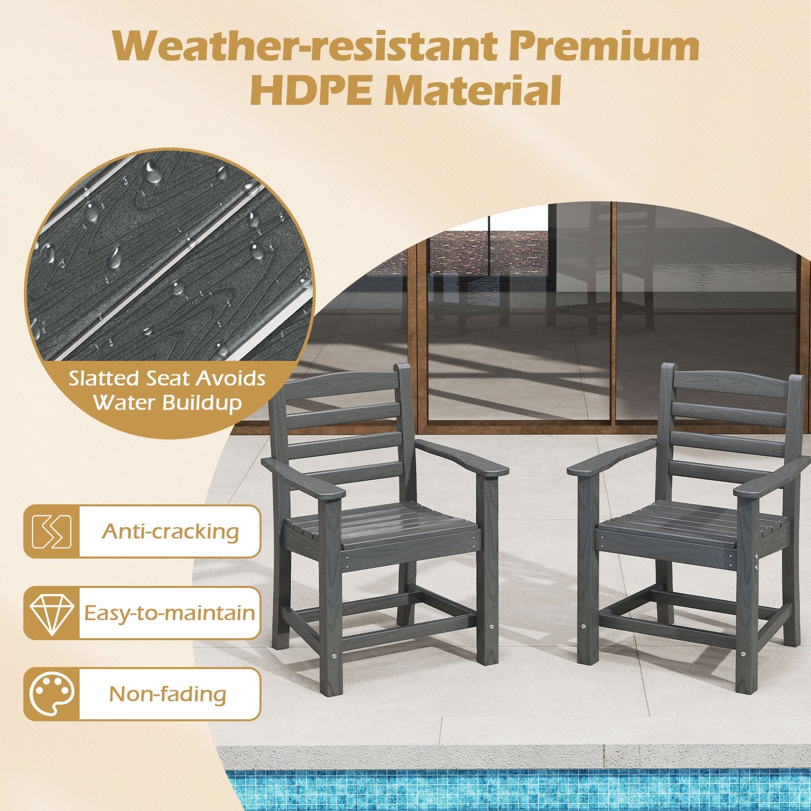 Costway 6-Pc Outdoor Patio Dining Bench Set HDPE Weather Resistant 34113101 New