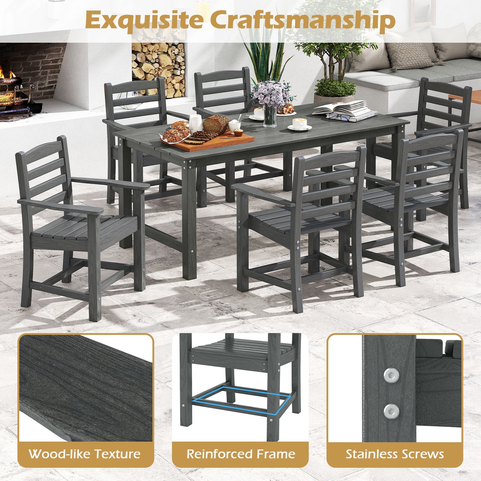 Costway 6-Pc Outdoor Patio Dining Bench Set HDPE Weather Resistant 34113101 New