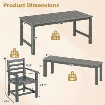 Costway 6-Pc Outdoor Patio Dining Bench Set HDPE Weather Resistant 34113101 New