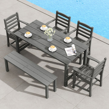 Costway 6-Pc Outdoor Patio Dining Bench Set HDPE Weather Resistant 34113101 New