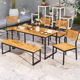Costway 6-Pc Outdoor Acacia Wood Patio Dining Set w/ Bench 2" Umbrella Hole 856374219 New