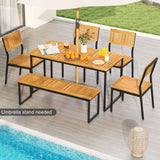 Costway 6-Pc Outdoor Acacia Wood Patio Dining Set w/ Bench 2" Umbrella Hole 856374219 New