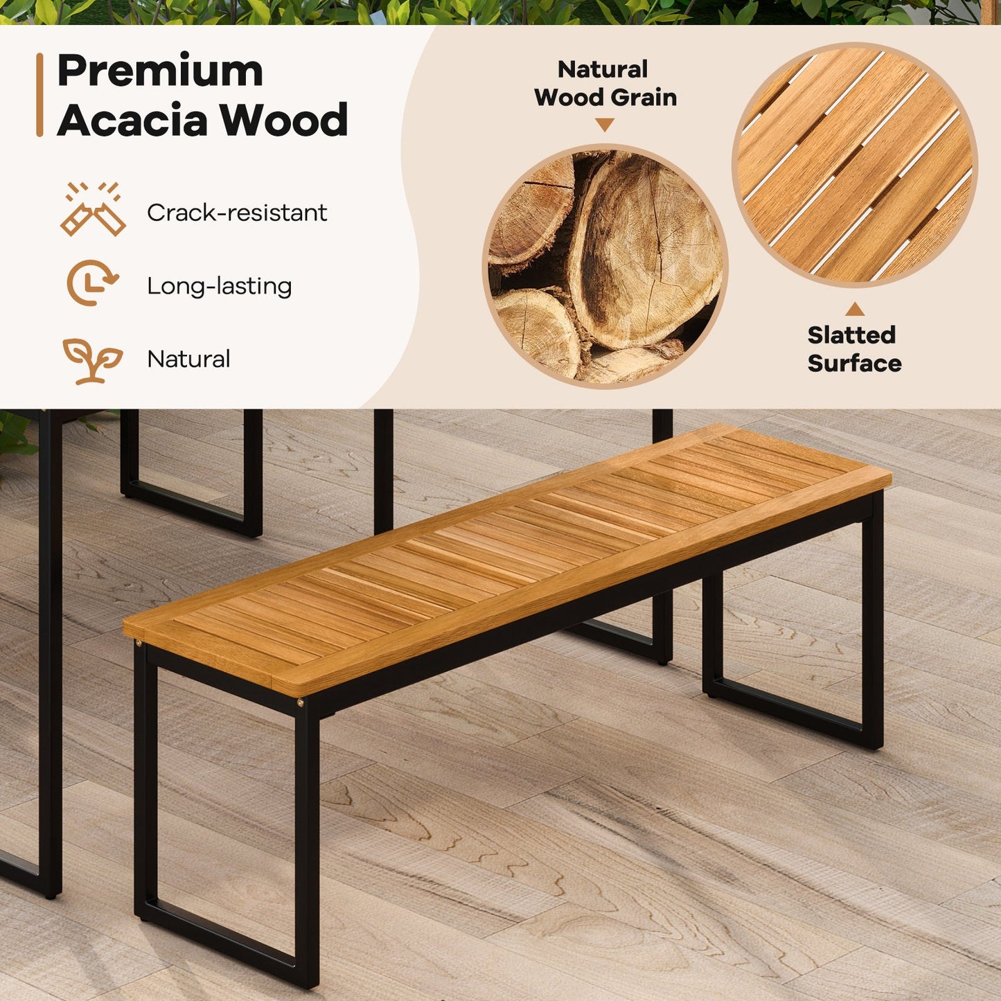 Costway 6-Pc Outdoor Acacia Wood Patio Dining Set w/ Bench 2" Umbrella Hole 856374219 New