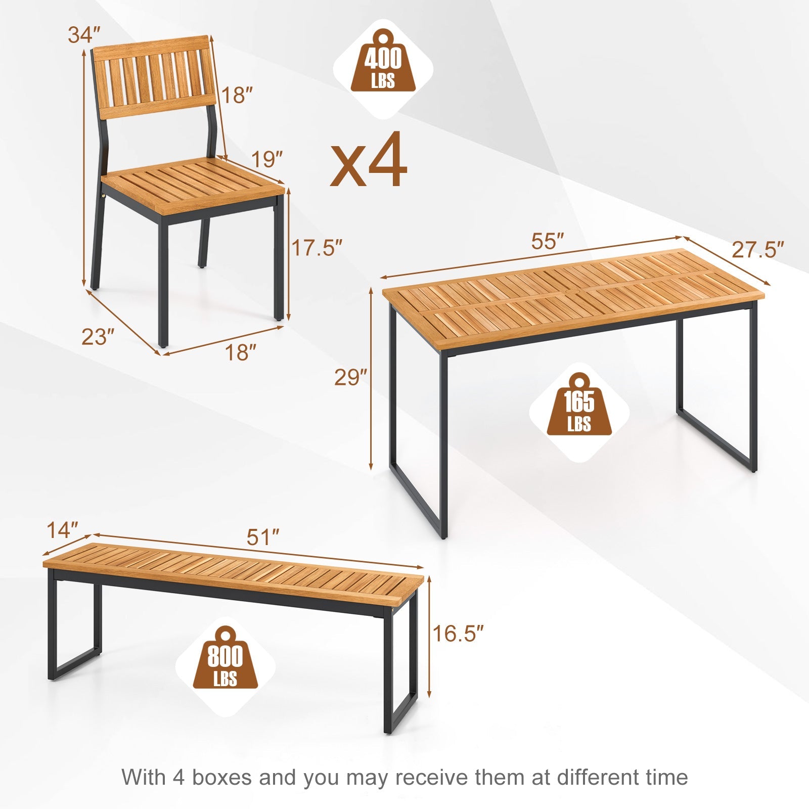 Costway 6-Pc Outdoor Acacia Wood Patio Dining Set w/ Bench 2" Umbrella Hole 856374219 New