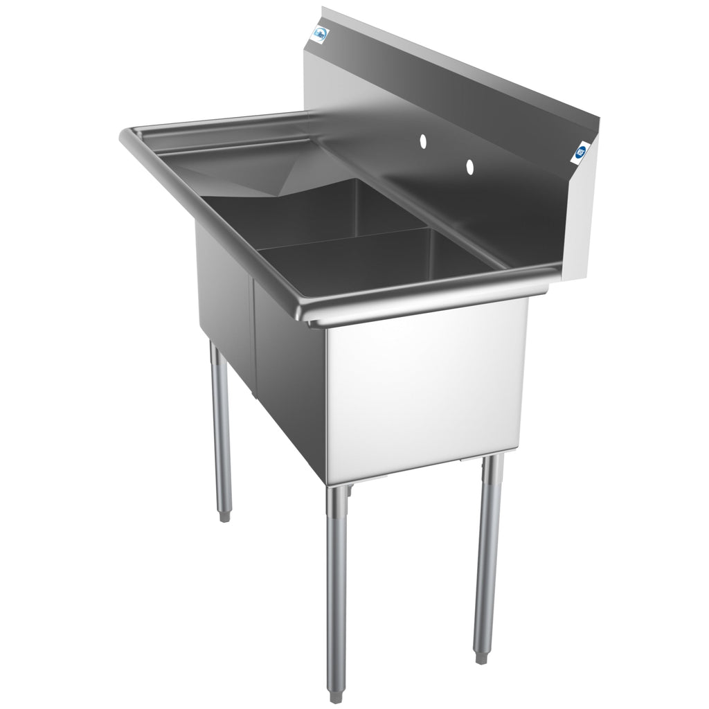 48 in. Two Compartment Stainless Steel Commercial Sink with 2 Drainboards, Bowl Size 15"x 15"x 12"