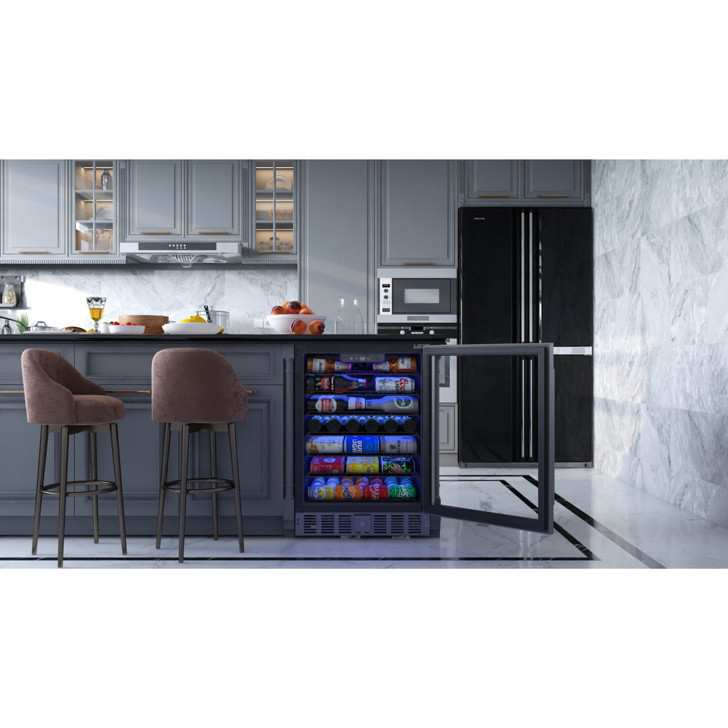 23.4 in. Stainless Steel, Glass-Door Built-In Refrigerator and Beverage Cooler, 5 Cu. ft.