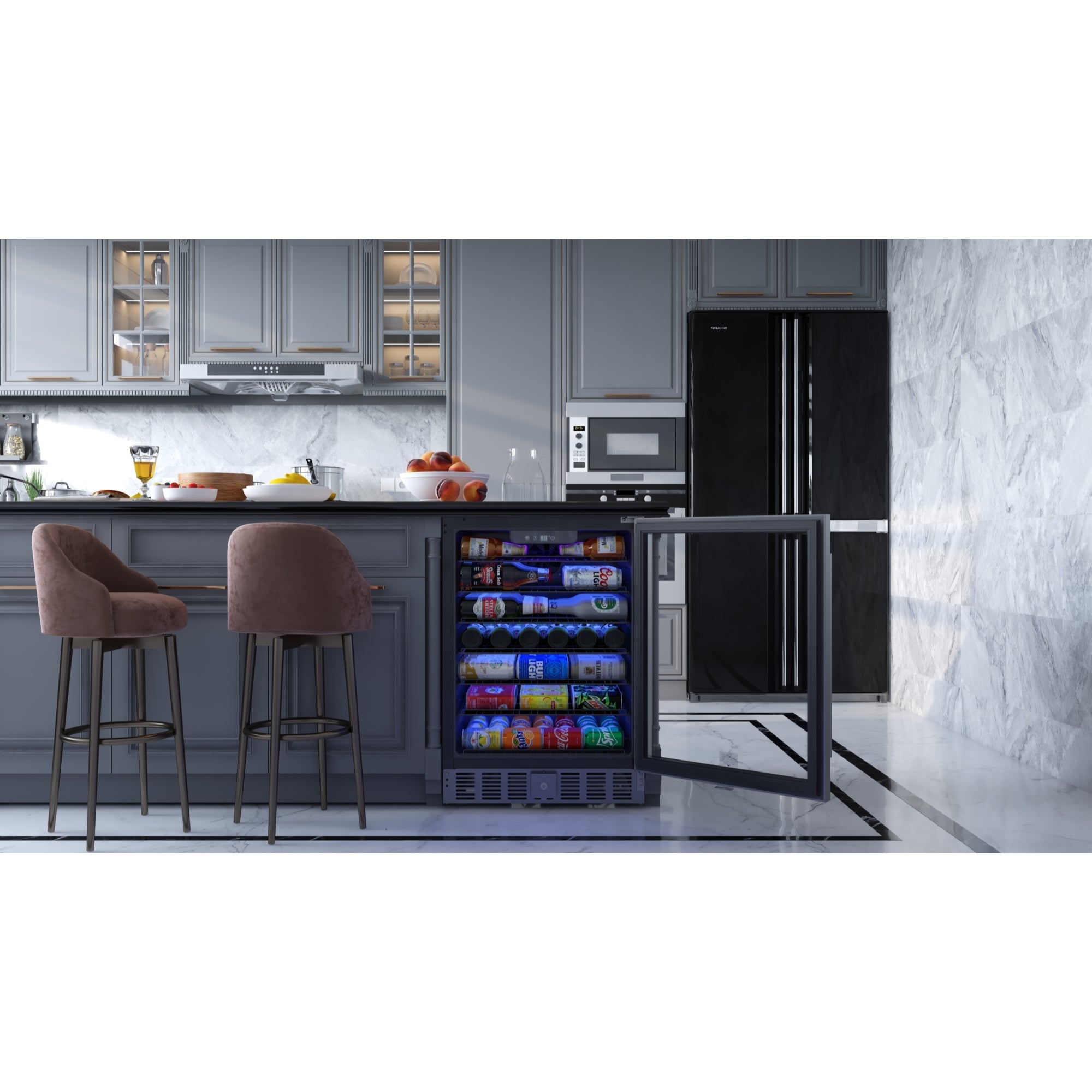 23.4 in. Stainless Steel, Glass-Door Built-In Refrigerator and Beverage Cooler, 5 Cu. ft.