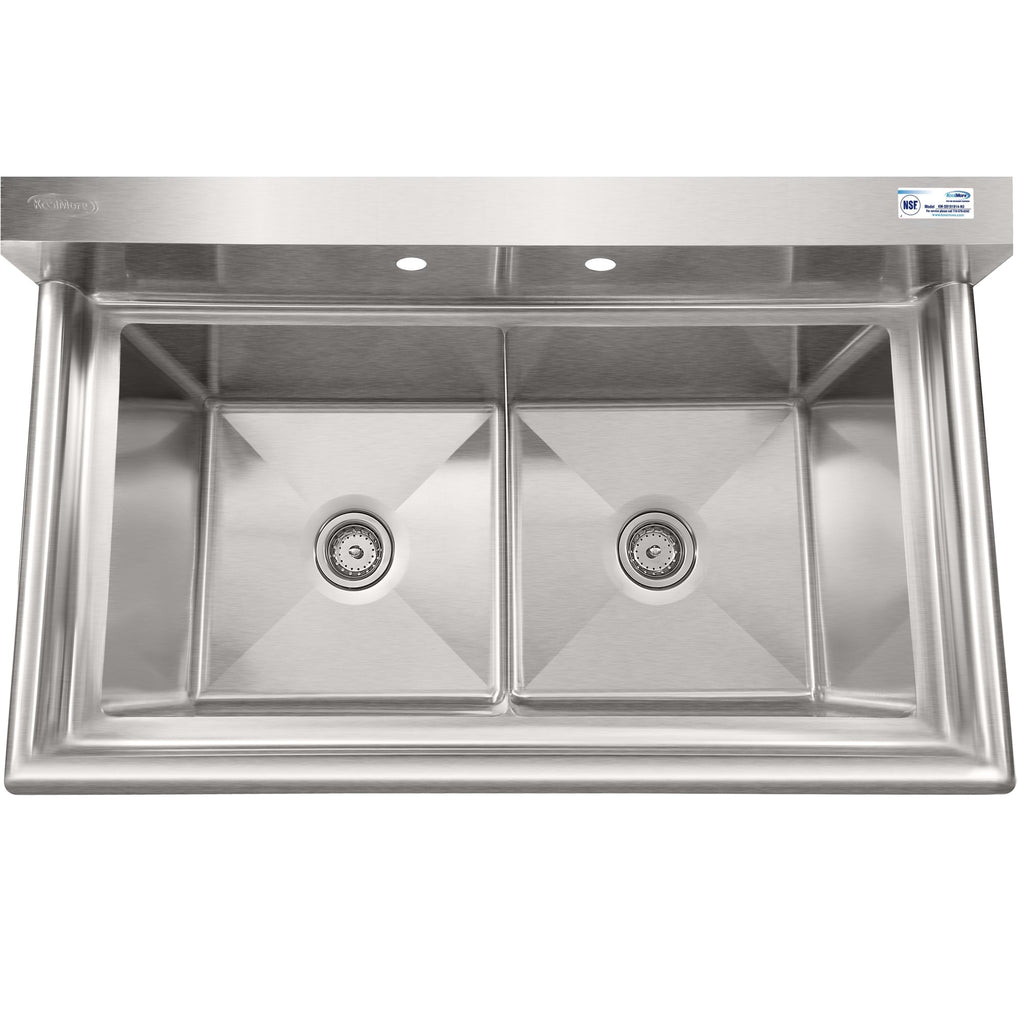 42 in. 16-Gauge 2-Compartment Commercial Sink with Backsplash, Bowl Dimensions 18"x18"x14" in Stainless-Steel