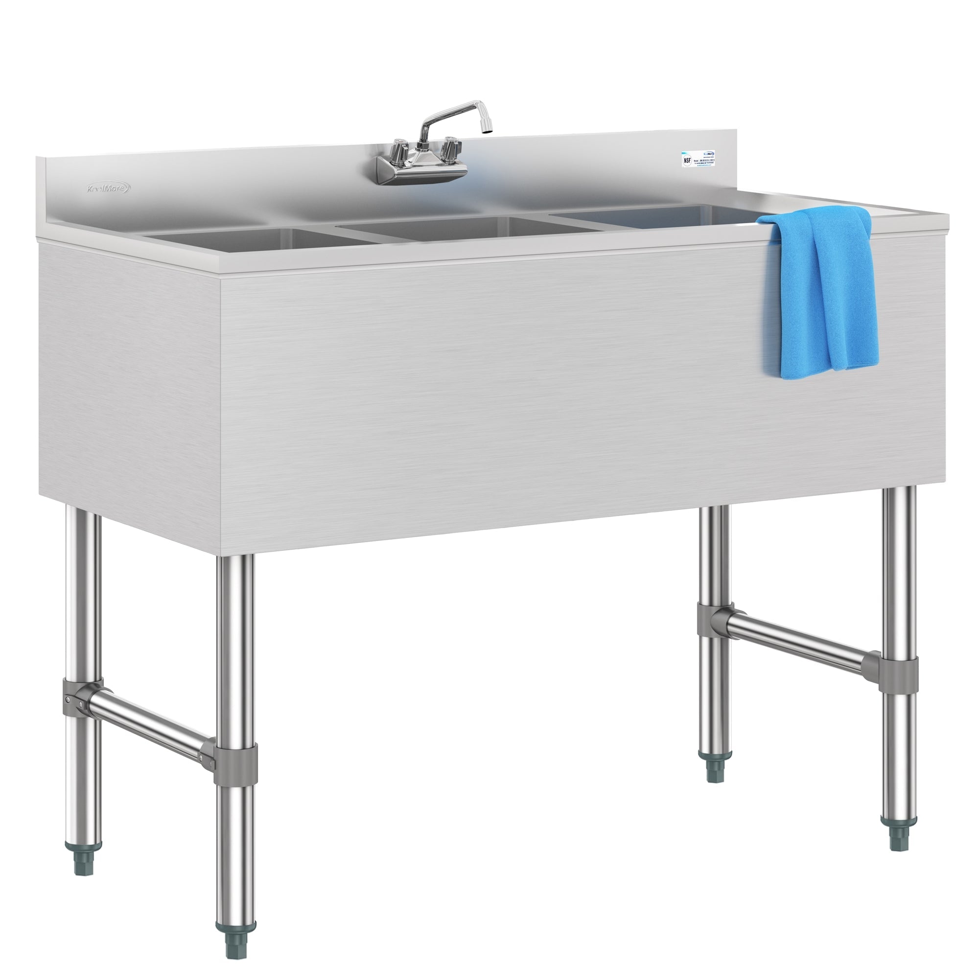 38 in. Three-Compartment Commercial Bar Sink with 3 in. Backsplash and Low Lead Faucet, NSF Certified in Stainless Steel