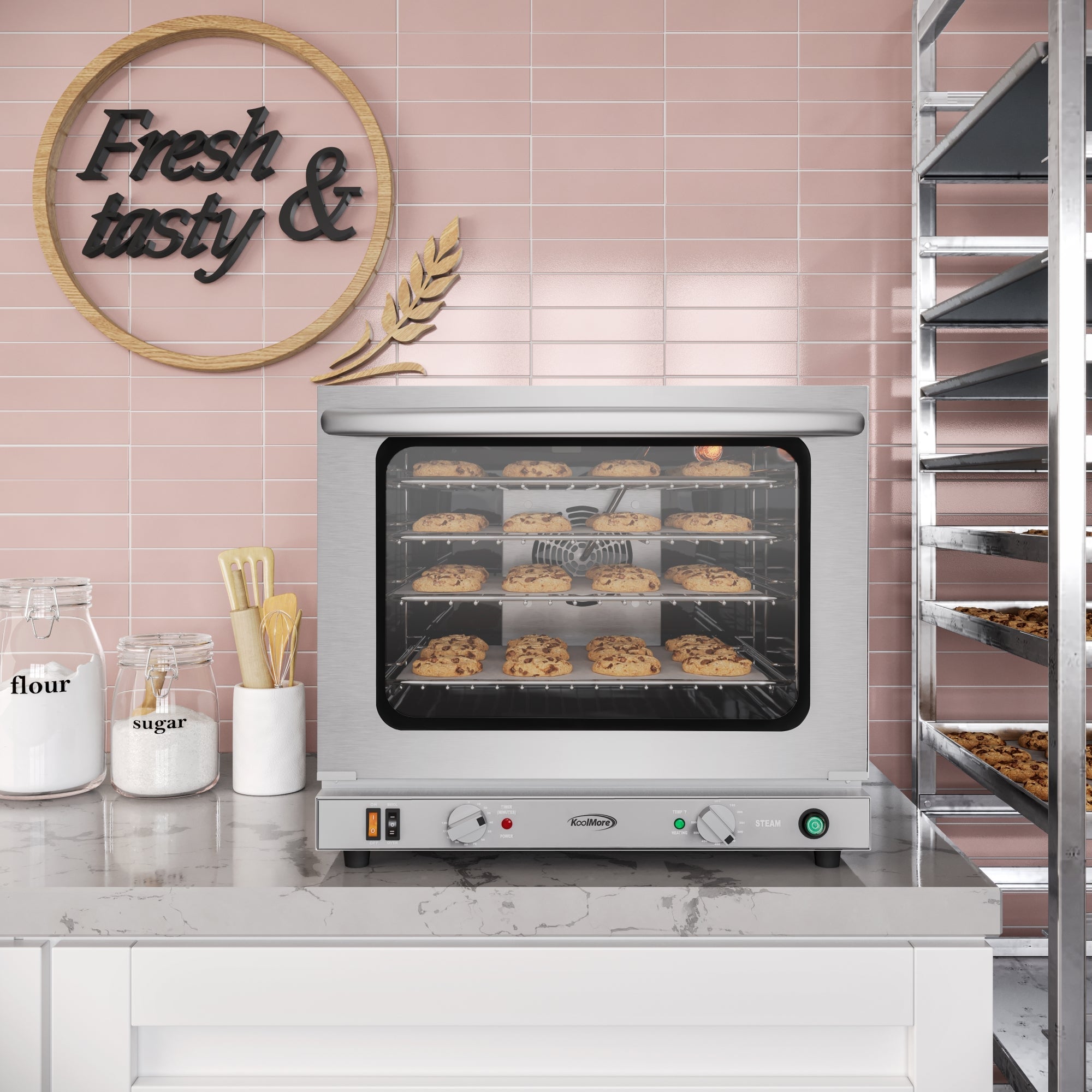 23 in. Countertop Convection Oven for Half-Size Pans with 4 Racks 2800W of Power and Steam Injection, 240V in Stainless-Steel