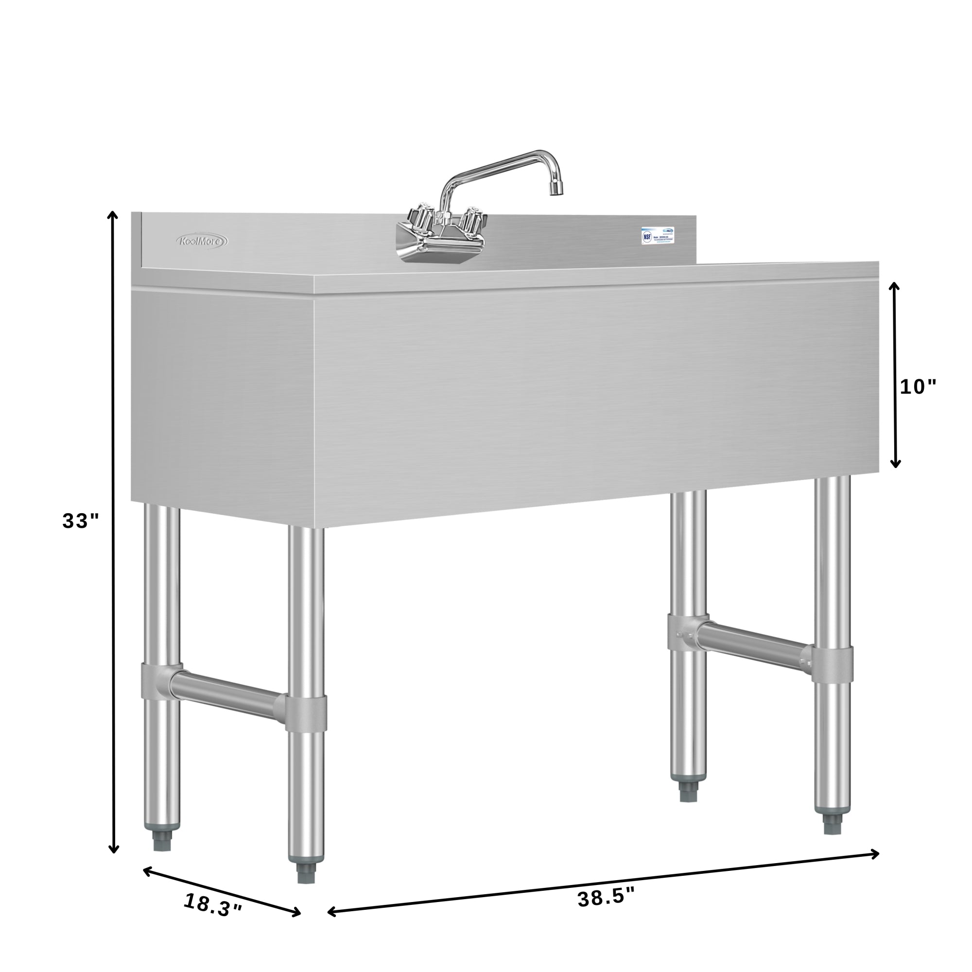 38 in. Three-Compartment Commercial Bar Sink with 3 in. Backsplash and Low Lead Faucet, NSF Certified in Stainless Steel