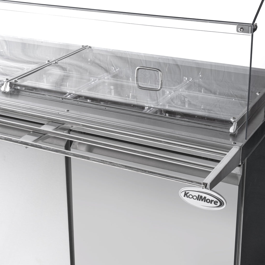 72 in. Commercial Refrigerated Prep Station with Sneeze Guard and Buffet Slide, 15-Pan (Not Included) Capacity and Three Adjustable Shelves in Stainless-Steel, ETL Listed