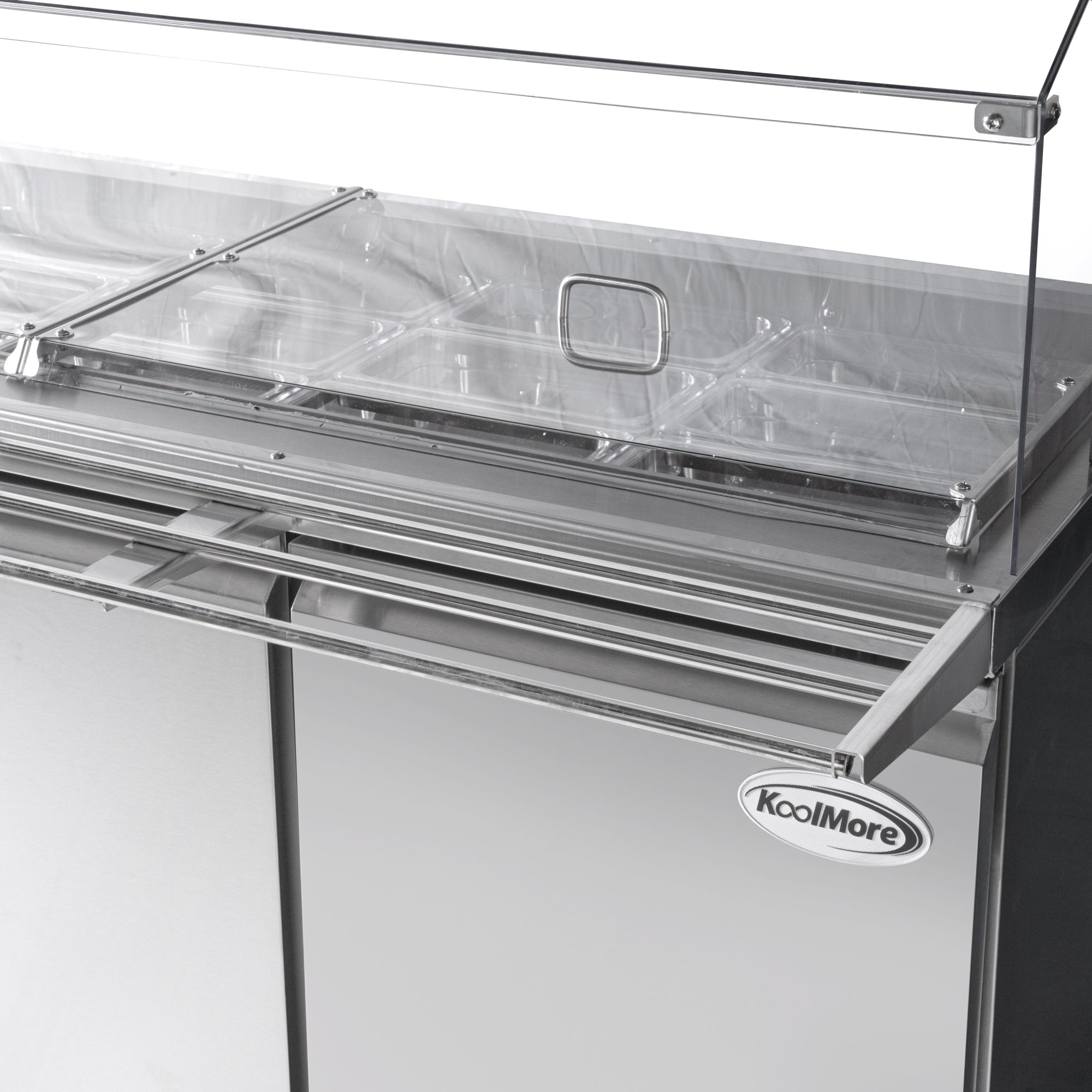 72 in. Commercial Refrigerated Prep Station with Sneeze Guard and Buffet Slide, 15-Pan (Not Included) Capacity and Three Adjustable Shelves in Stainless-Steel, ETL Listed