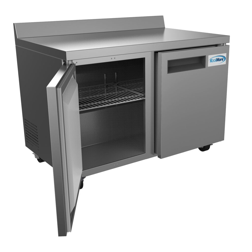 48 in. Stainless Steel Two-Door Worktop Commercial Freezer with 3.5 in. Backsplash, 12 cu. ft.