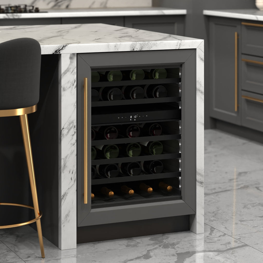 KoolMore Reserve 24 in. Under-Counter Panel Ready Dual Zone Built-in Wine Cooler with Black Shelves and 45 Bottle Capacity in Black