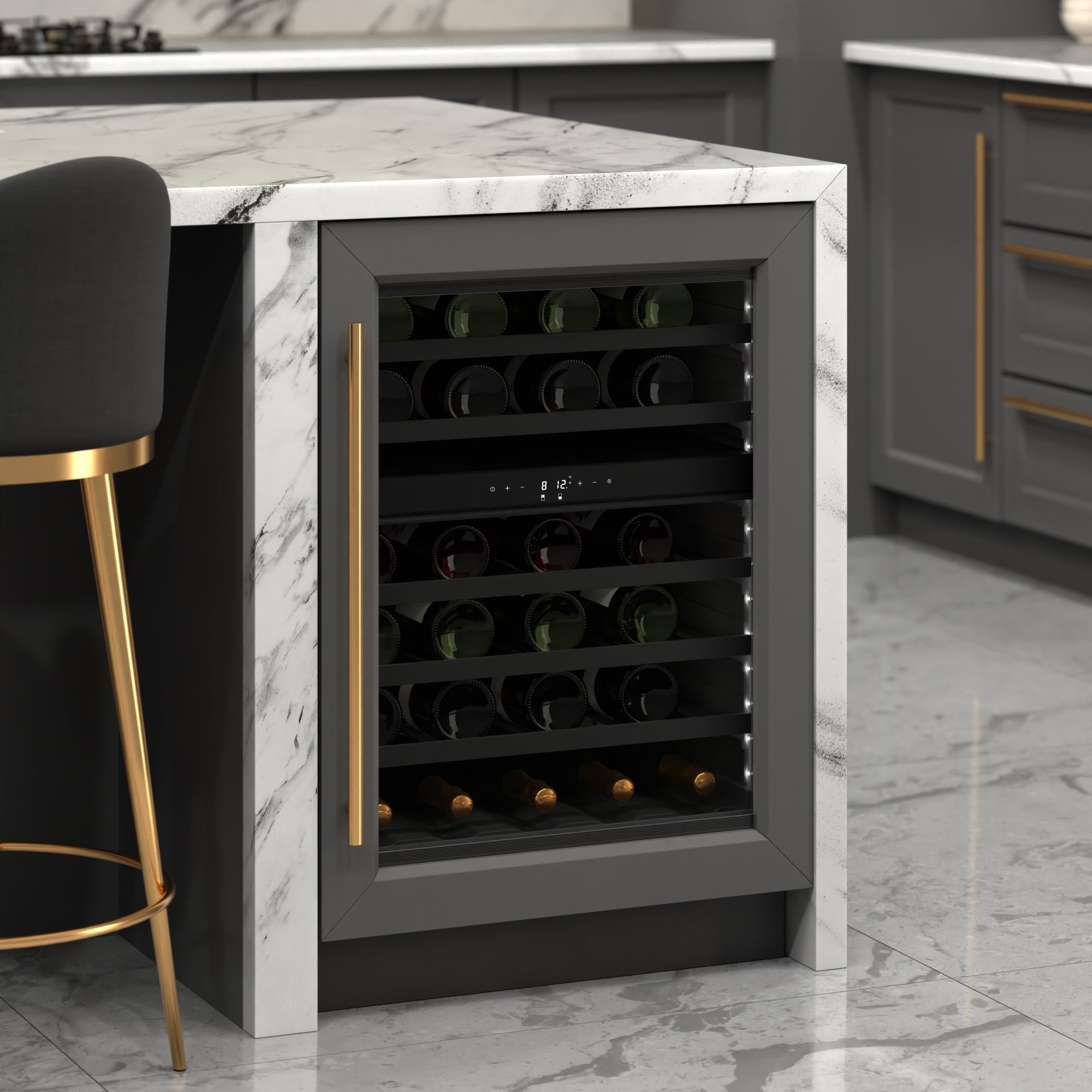 KoolMore Reserve 24 in. Under-Counter Panel Ready Dual Zone Built-in Wine Cooler with Black Shelves and 45 Bottle Capacity in Black