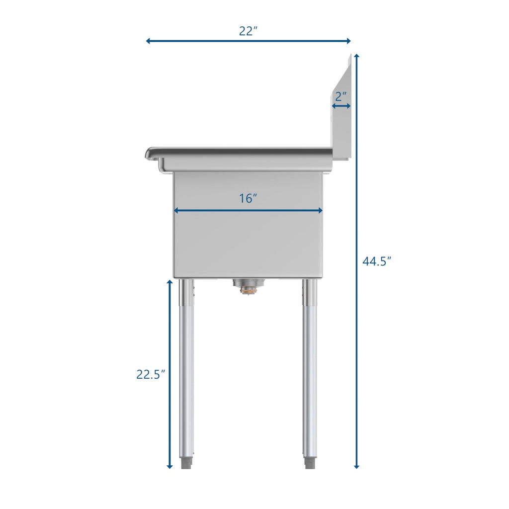 51 in. Three Compartment Stainless Steel Commercial Sink with Drainboard, Bowl Size 12"x 16"x 10"