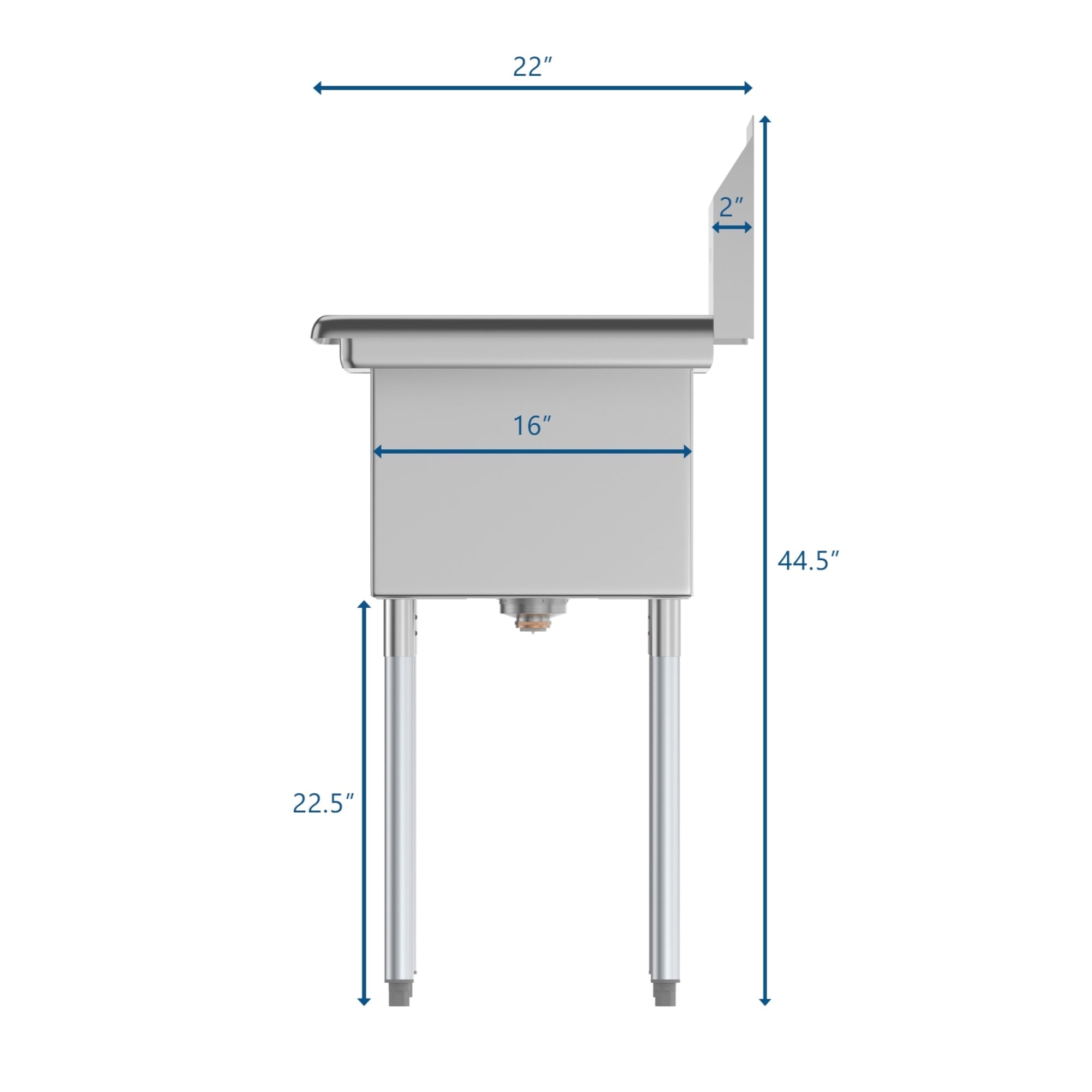 51 in. Three Compartment Stainless Steel Commercial Sink with Drainboard, Bowl Size 12"x 16"x 10"