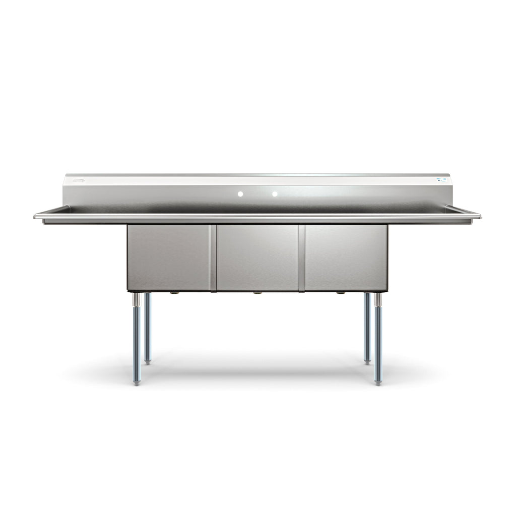90 in. Three Compartment Commercial Sink Bowl Size 18x18x14 18-Gauge Stainless-Steel with 2 Drainboards