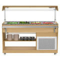 59 in. Commercial Refrigerated Buffet Table with Capacity for 4 Full-Size GN Pans, Featuring Adjustable Cover, a Serving Rail and 4 Lockable Casters in Wooden Finish