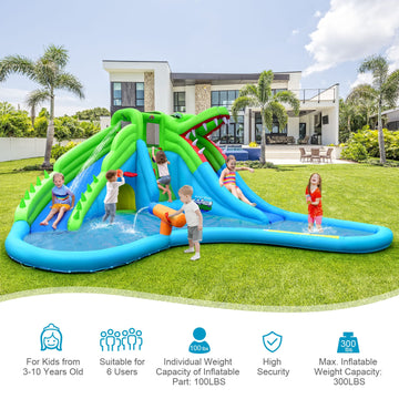 Costway Inflatable Crocodile Water Slide Bounce Castle w/ 680W Blower 81297465 New