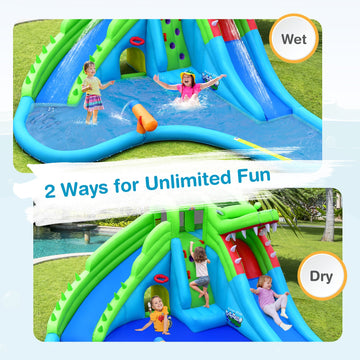 Costway Inflatable Crocodile Water Slide Bounce Castle w/ 680W Blower 81297465 New