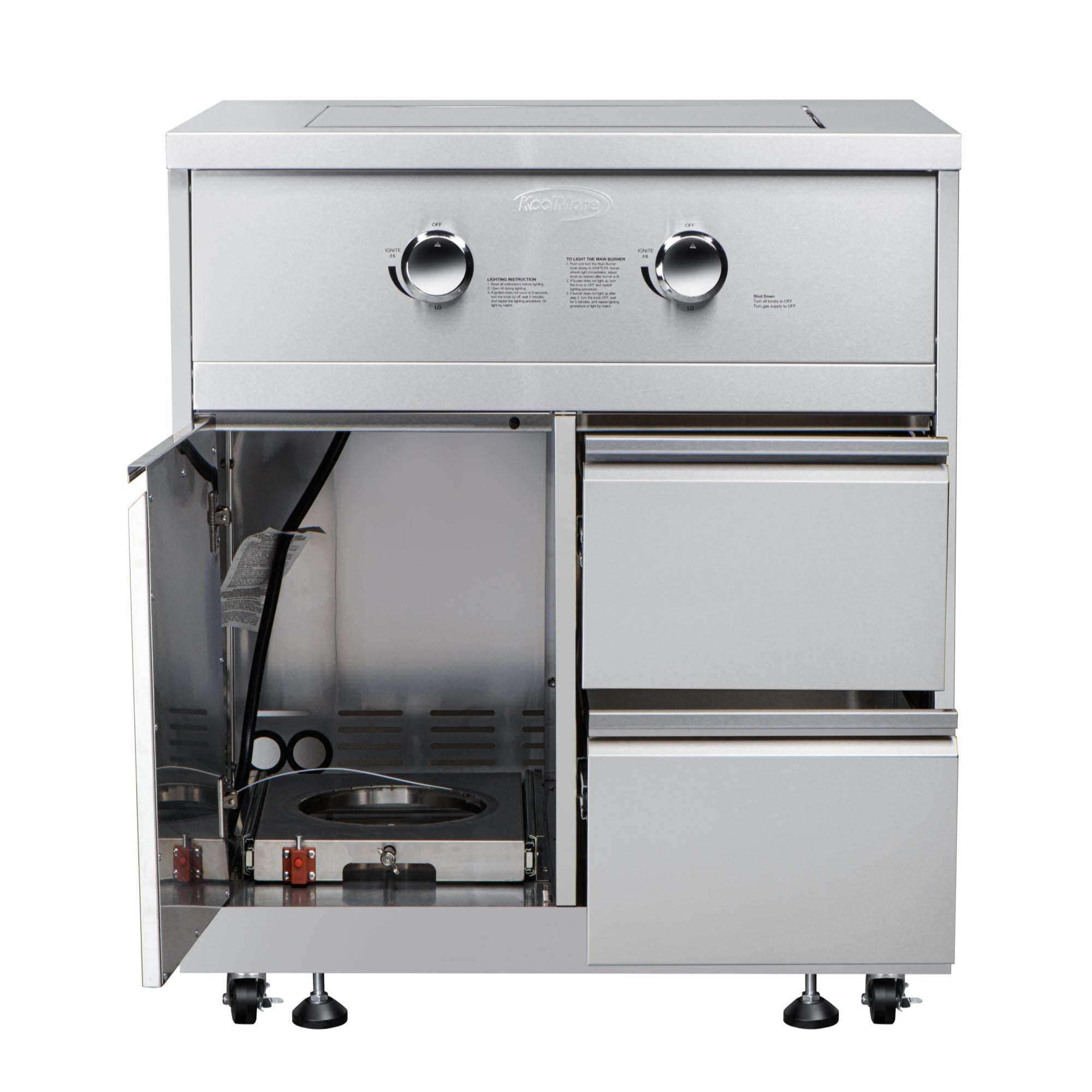 32 in. Outdoor Kitchen Liquid Propane Side Burner with Bottom Cabinet in Stainless-Steel (KM-OKS-SBC)