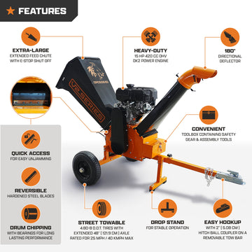 DK2 Chipper Shredder 6" Capacity 15 HP Gas Powered Tow-Behind OPC506-V2 New
