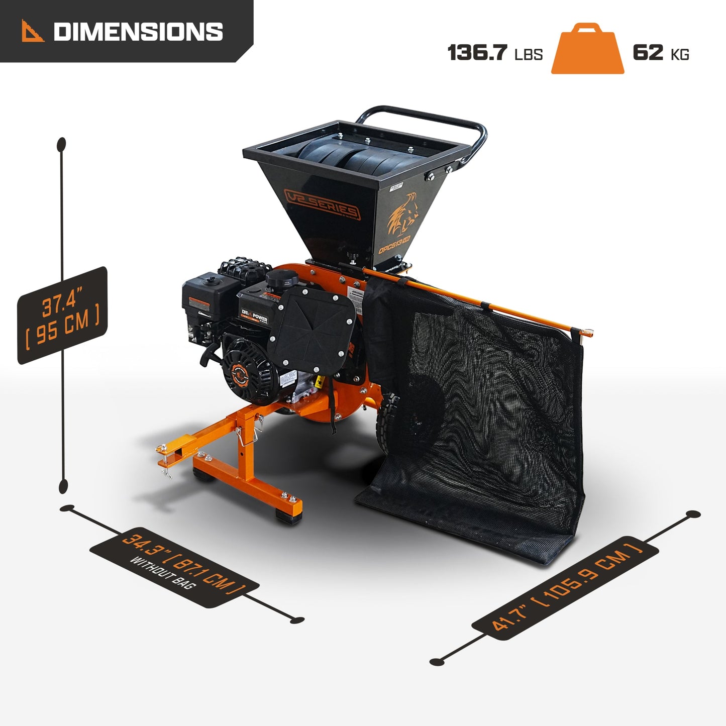 DK2 Chipper Shredder 3" Capacity 7 HP Gas Powered with Chip Bag OPC513-V2 New