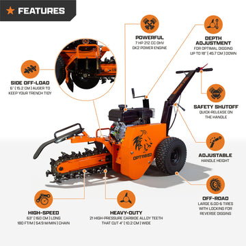 DK2 Trencher 18" Depth 7 HP 212cc Engine OPT118-V2 New