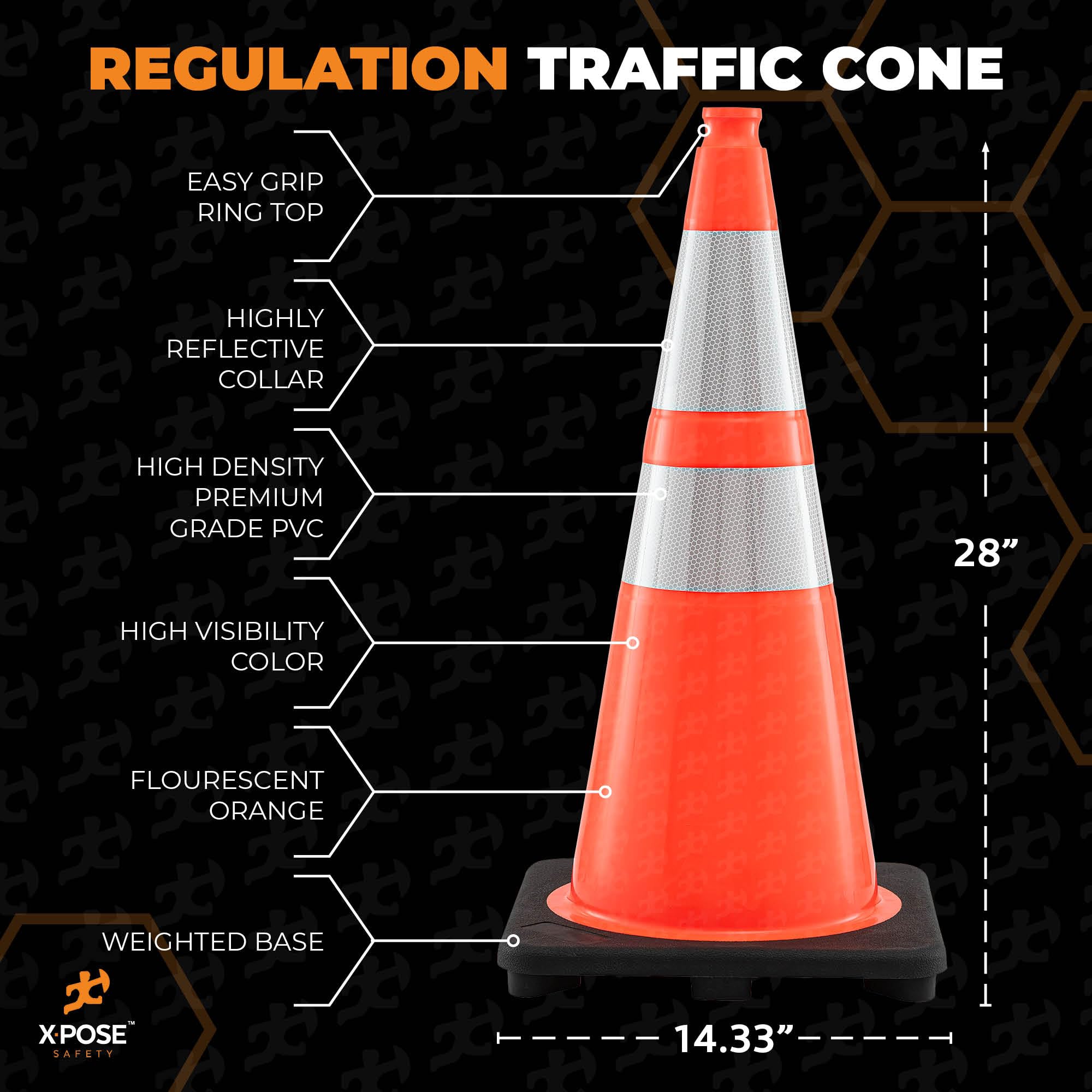 Xpose Safety 28" Orange Traffic Cones, 24-Pack, 6" & 4" Collar – PVC Safety Cones for Parking, Soccer, Construction & Kids – Custom Stenciling Available