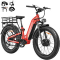 FREESKY Dual Motor Electric Bike for Adults 3500W Fast Ebike 105Miles Long Range 48V 25A Electric Mountain Bike 34MPH Dirt E Bike 26'' Fat Tire Full Suspension Electric Bicycle Women/Man Red-Gift
