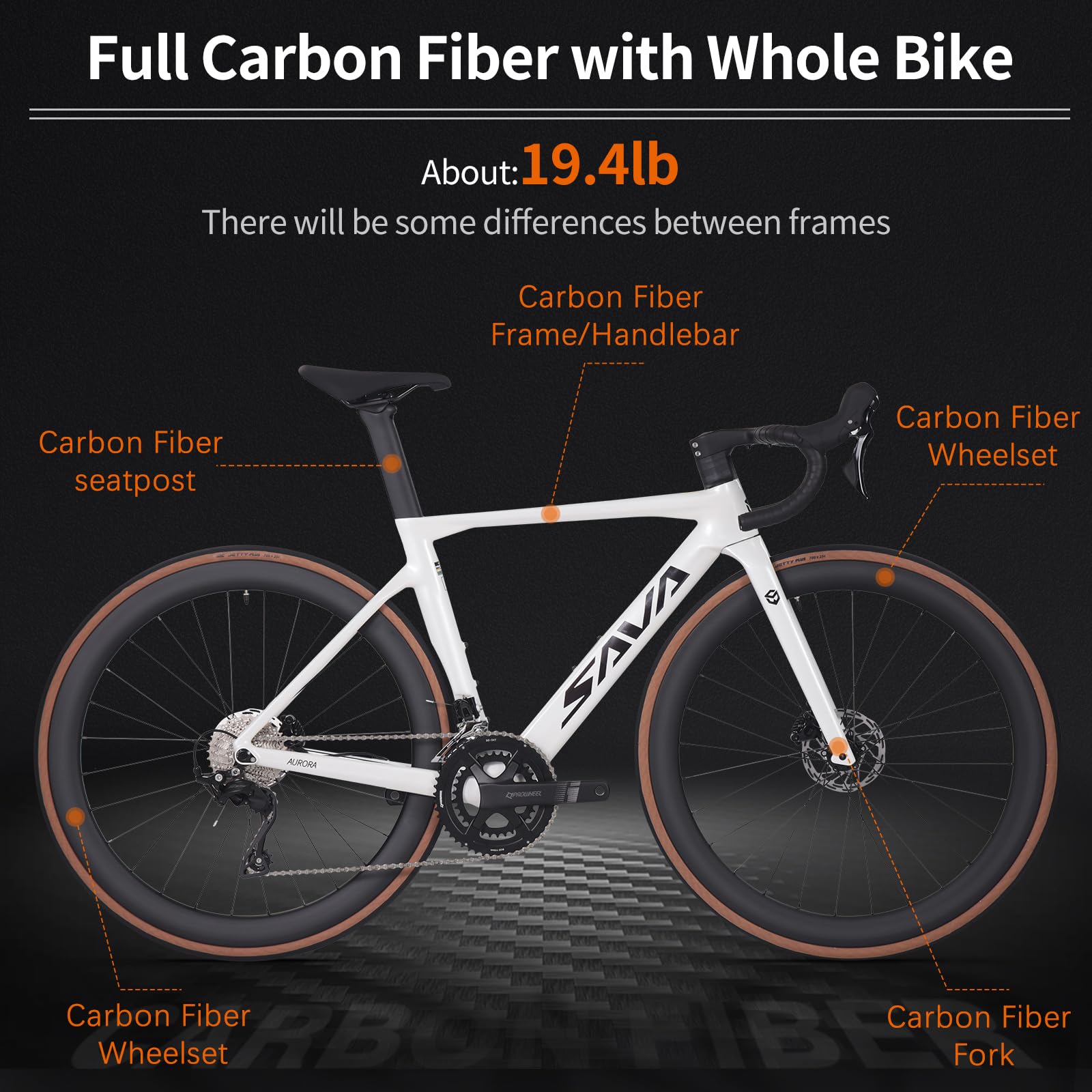 SAVADECK Carbon Fiber Road Bike, Hydraulic Oil Disc Bike with Carbon Fiber Frame and Wheelset, Lightweight Full Carbon Racing Bicycle with Shimano R7120 24S Shift Set for Adults(Black,51cm)