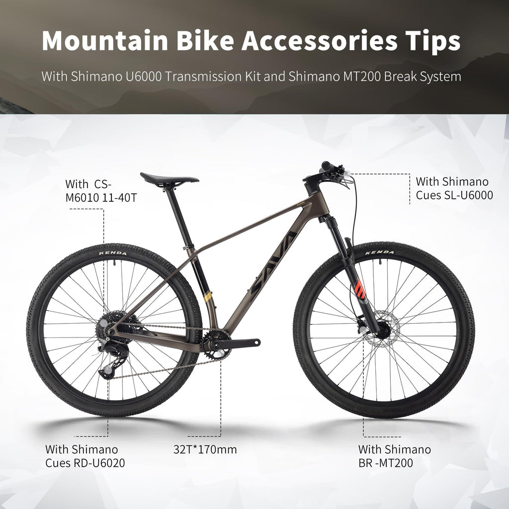 SAVADECK Carbon Fiber MTB with Shmano U6000 10 Speed Shift Groupset, Hydraulic Disc Brake with Shmano MT200 Break System (Gulf Blue, 27.5 * 15.5)