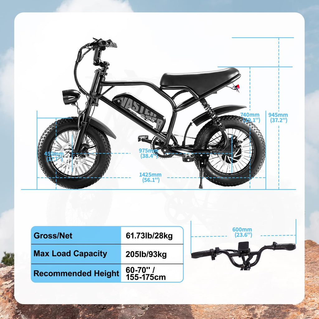 AVDLBIKE Electric Bike, 16'' Fat Tire E-Bike for Teens &Child/Adults, 500W Small Ebike with 36V/12.8Ah Removable Battery, 20 MPH /45 Mile Range, Full Suspension Off-Road Electric Dirt/Mountain Bike