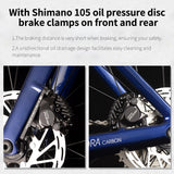 SAVADECK Carbon Fiber Road Bike, Hydraulic Oil Disc Bike with Carbon Fiber Frame and Wheelset, Lightweight Full Carbon Racing Bicycle with Shimano R7120 24S Shift Set for Adults(Dark Blue,51cm)