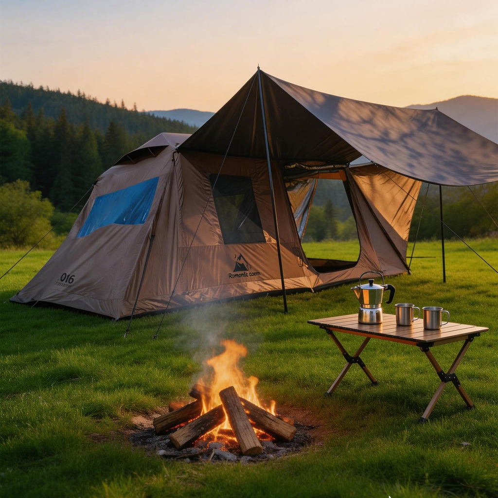 Romantic Camp Inflatable Camping Tent with Pump,8-10 Person Waterproof Blow Up Air Tent for Camping Hiking,Easy to Set Up 4-Season Inflatable House Tent with Oversized Canopy